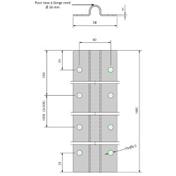 Plan Rail à visser pour galet à gorge ronde Ø 16 mm - Longueur 2 m