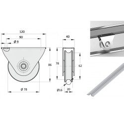 Monture extérieur, roue à gorge rond Ø 80 x 20 pour rail Ø 16 mm - 200 Kg